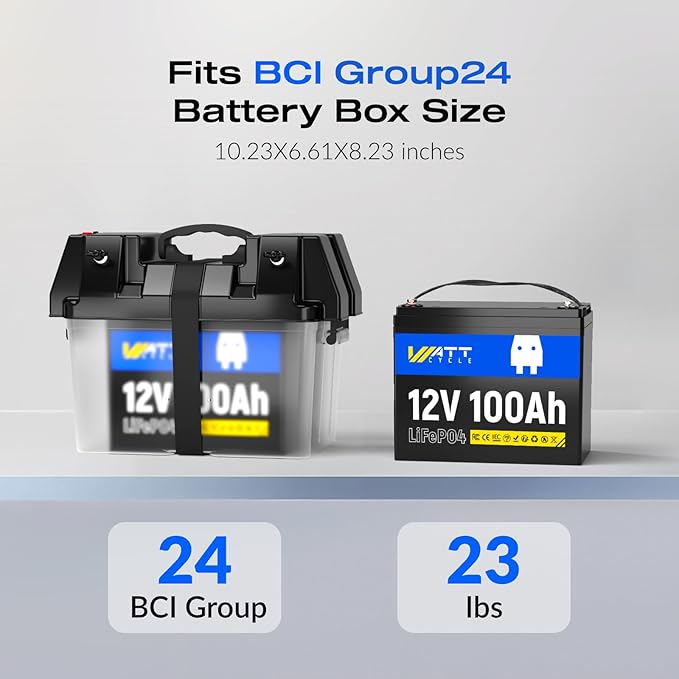 Wattcycle LiFePO4 Lithium Battery 12V 100Ah, Use EV Grade A+ Cell, Buit-in 100A BMS, Low Temperature Protection, Up to 15000 Cycles -Perfect for RV, Solar System, Trolling Motor, etc.