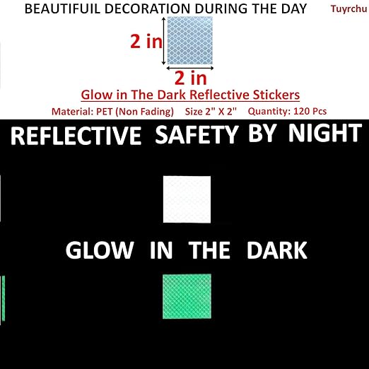 Glow in The Dark Reflective Stickers 2 inch X 2 inch for Car, High Visibility Warning Safety Reflective Strips (120 Pcs)
