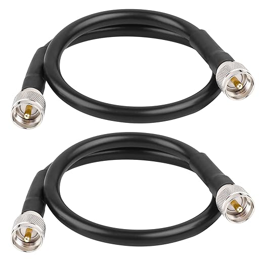 2ft 2PCS KMR400 PL259 Male to Male Coaxial Cable - Low Loss UHF CB Coax Cable for HAM Radio, VHF Radio, SWR Meter, Antenna Analyzer