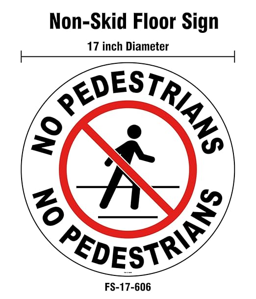 Stranco Floor Signs "NO PEDESTRIANS" Non-Slip Permanent Acrylic Adhesive, 17" Red and Black on White