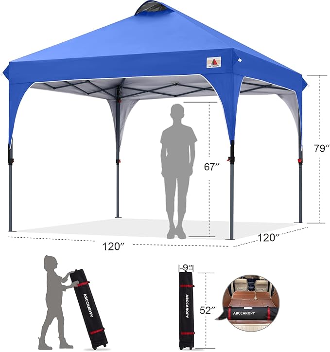 ABCCANOPY Outdoor Pop up Canopy Tent, 10x10 Instant Portable Canopy for Camping, Beach, Backyard,Blue