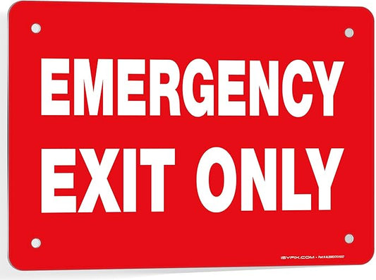 Emergency Exit Only Signs – 1 Pack 10x7 Inch – 100% Rust Free .040 Aluminum Signs, Laminated for Ultimate UV, Weather, Scratch, Water and Fade Resistance, Indoor and Outdoor