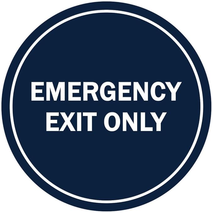 Signs ByLITA Circle Emergency Exit Only Sign (Navy Blue/White) - Small 1 Pack