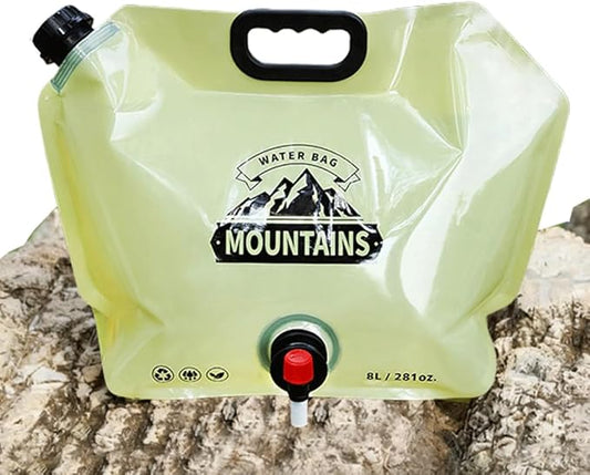 Camping Water Jug 8L/2.1 Gallon,Portable Folding Water Bag with Spigot and Handle, BPA Free Large Capacity Water Storage Carrier for Camping, Hiking, Outdoor, Emergency (Beige, 8L)
