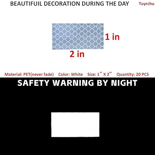 Non Fading White Reflective Stickers 1 inch X 2 inch, Outdoor Waterproof High Visibility Warning Safety Adhesive Reflector Tape (20 Pcs)