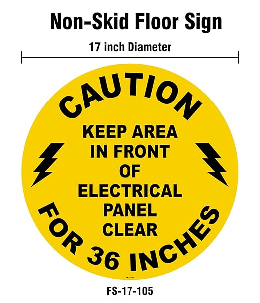 Stranco Non-Slip Floor Sign “CAUTION-KEEP AREA IN FRONT OF ELECTRICAL PANEL CLEAR FOR 36 INCHES” | 17” Black on Yellow | Permanent Acrylic Adhesive, Pebble-Textured Laminate, Durable 20 mil Construction, Slip-Resistant Safety Label