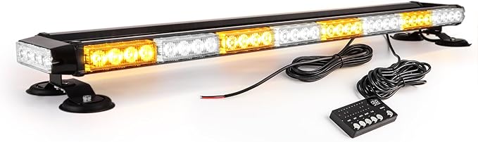 38" Amber Yellow Rooftop Beacon Warning Emergency Flashing Snow Plow Light Bar Double Side Strobe Light Traffic Advisor with Magnetic Base for Tow Work Truck Pickup (Amber/White/Amber)