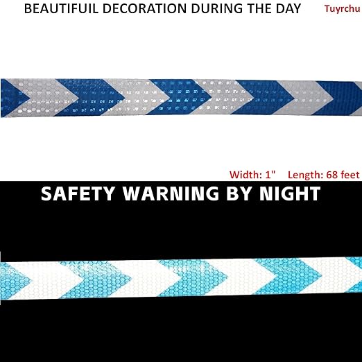 Reflective Tape Blue White 1 Inch x 68 Feet, Warning Conspicuity Reflector, Night Safety Sticker for Car Trailer