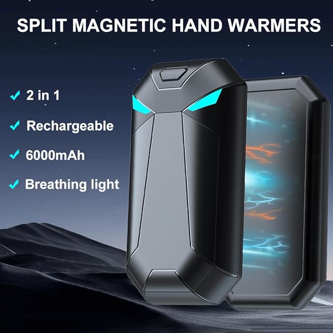 Hand Warmers Rechargeable 2 Pack,6000mAh Electric Hand Warmer Portable Reusable Magnetic Pocket Heater, 3 Heating Modes for Winter Walking,Hiking,Fishing,Skiing,Cycling