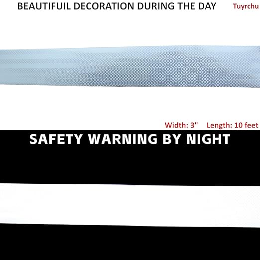 Non Fading Reflective Tape White Outdoor Waterproof 3 inch Wide for Truck, High Visibility Safety Warning Adhesive Strips (10 feet)