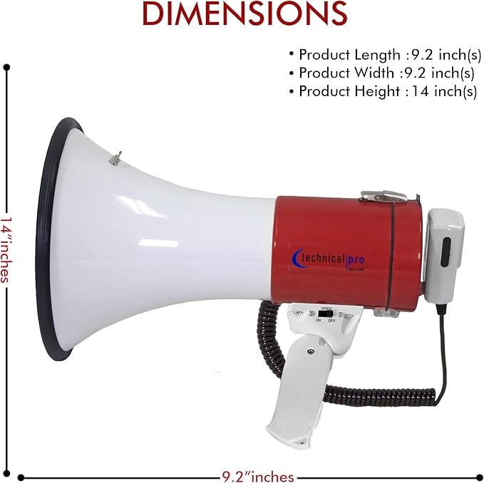 Technical Pro (Qty 4) Portable 75-Watts 800M-1000M Range Megaphone Bullhorn Speaker w/Strap, Siren, & Volume Control, Good for Trainers, Camping, Coaches, Cheer Leaders (Red)
