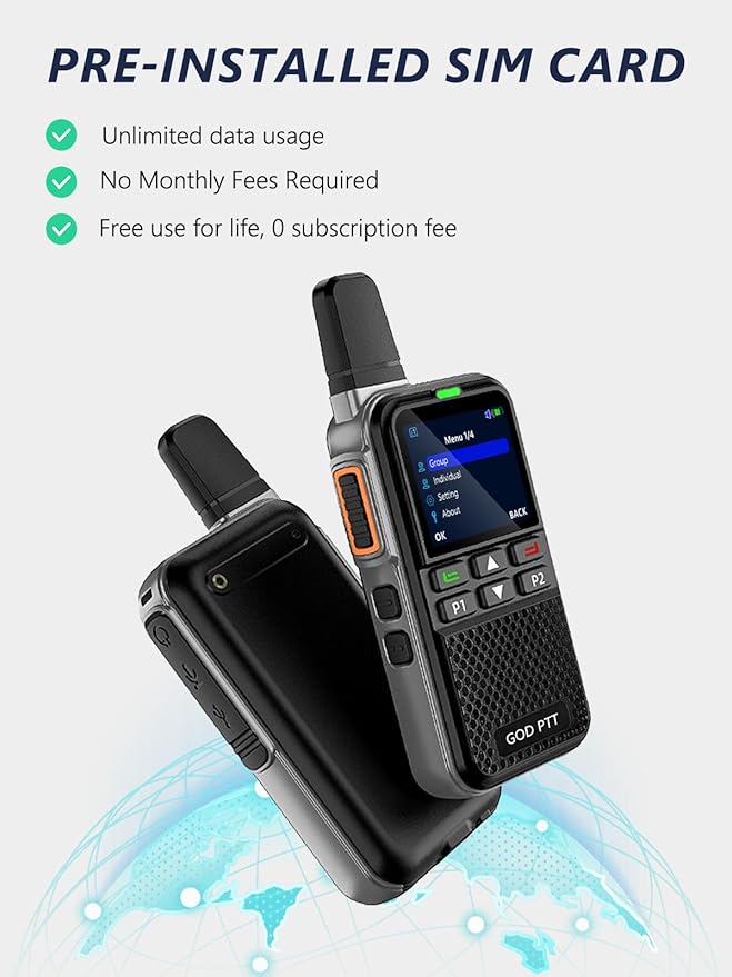 Global Rapid Walkie Talkies【Lifetime Free】, Unlimited Range 4G LTE PoC (Push-to-Talk Over Cellular) Radios, Nationwide PTT Two Way Radios, Long Distance for Family, Logistics, Company with SIM Card