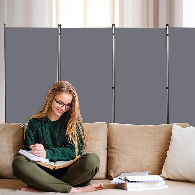 Room Divider 6FT Folding Privacy Screens, 4 Panel Partition Room Dividers w/Freestanding Design, Portable Wall Divider for Room Separtation, Fabric Screen Panel for Home Office Bedroom Dorm