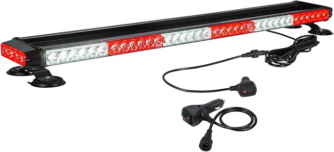 WOWTOU Roof Top Flashing Strong Magnetic 80 LED Red White Emergency Strobe Light Bar for Firefighter First Responder Vehicles Fire Trucks, Double Side Safety Warning Beacon Lights
