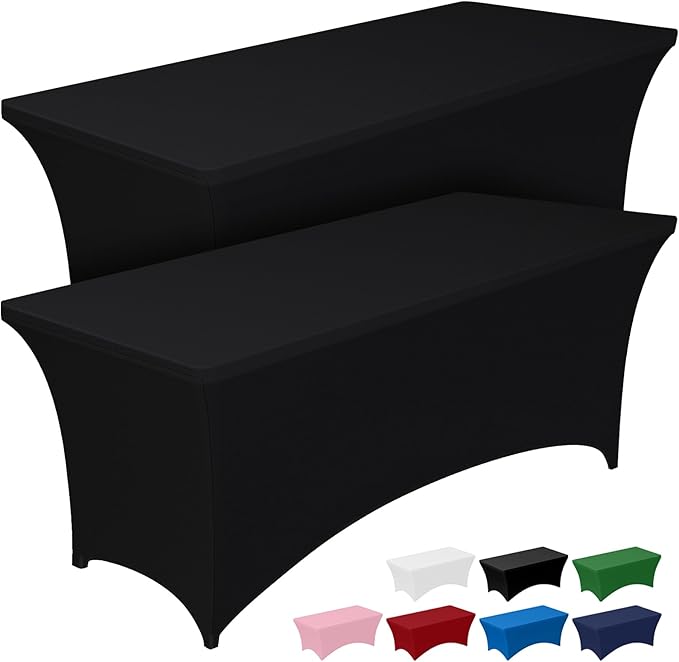 Pureegg Spandex Tablecloth 8ft - 2 Pack, Fitted and Tight Cloth for Rectangle Table, Wrinkle-Free and Stretch Table Cover for Party, Wedding, Banquet and Birthday, Black