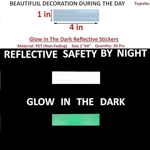 Glow in The Dark Reflective Stickers 1 inch X 4 inch for Bikes, Outdoor Waterproof High Visibility Reflector (30 Pcs)