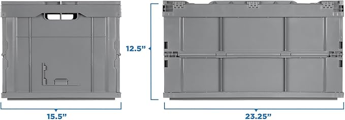 Mount-It! Collapsible Plastic Storage Crate, Folding and Stackable Utility Distribution Container with Attached Lid, 65L Liter Capacity, Pack of 1