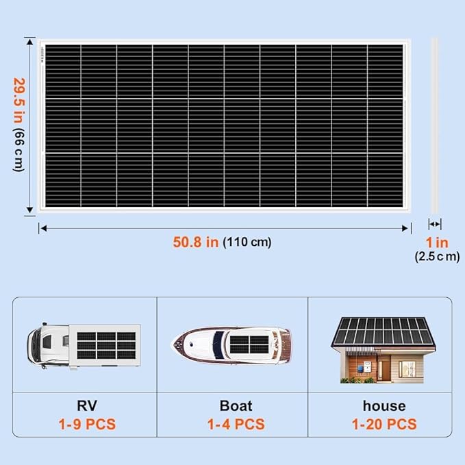 DOKIO 200W Monocrystalline Solar Panel 12V, Half-Cell High Efficiency Glass Module with Aluminum Frame, MC4 Connector, Pre-Drilled Holes for RV, Roof, Off-Grid Power