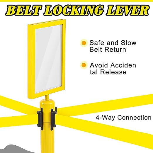 Therwen 6 Pack Heavy Duty Crowd Control Stanchions 9.8 ft Stainless Steel Stanchion Set with Safety Barrier Post Retractable Belt and Sign Holder Crowd Control Barrier(Yellow Belt, Yellow)