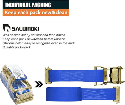 8Pack E-Track Straps Ratchet Etrack Strap Box Truck Strap Tie Down Heavy Duty 2" x15' 4400lbs Breaking Load, 2200 Working Load E-Track Accessories Blue