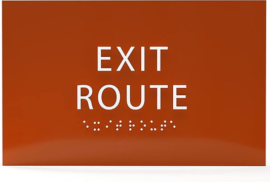 6" X4" Exit Route Sign- Tactile Graphics Grade 2 Braille Text | Modern Utility Wall Mount ADA Compliant Plastic Signs For Schools, Offices, Businesses, Apartments & Restaurants