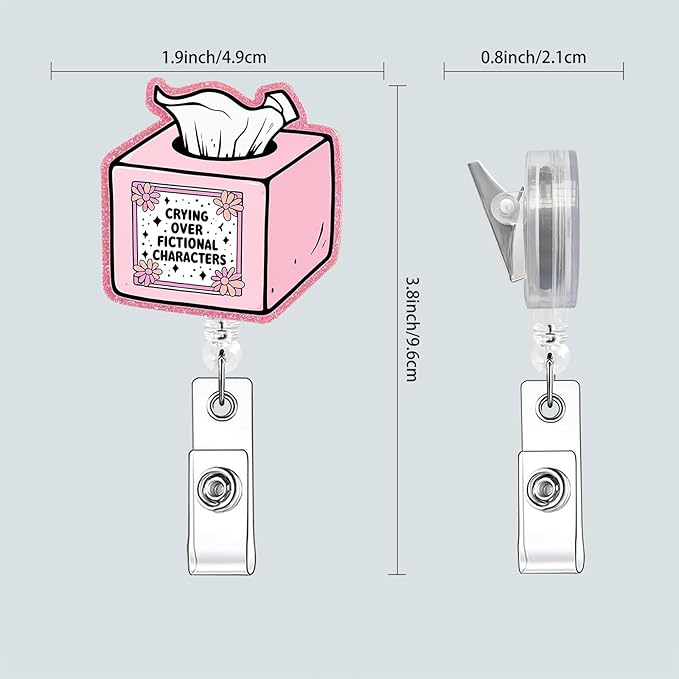 Funny Badge Reel, Id Card Holder Retractable Badge Buddy with Alligator Clip, Glitter Badge Holder for School Nurse Teacher (Tissue Box)
