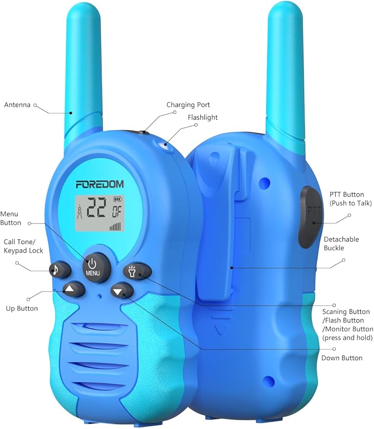 FOREDOM Rechargeable Walkie Talkies for Kids Walkie Talkies Long Range for Boy & Girl Age 3 to 12 Year Old Birthday Toys - 2 Pack