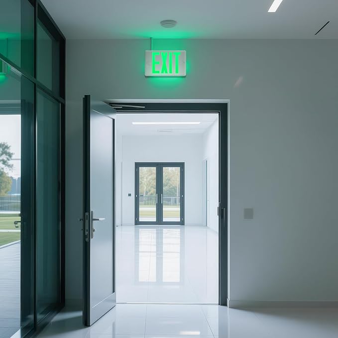 Green Exit Sign, LED Emergency Exit Sign with Battery Backup, Commercial Emergency Exit Light Combo for Business, 2 Adjustable Heads,120V/277V AC, UL-Listed, 4 Pack