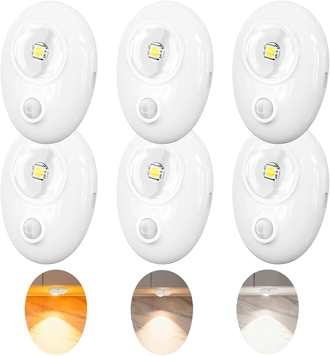 LEPOTEC LED Puck Lights, Rechargeable Battery Light,3 Color Temps Tap Lights,Wireless Closet Light,Under Cabinet Lighting,Magnetic Sitck On Lights for Kitchen,Closet,Pantry,Shelves(6 Pack)
