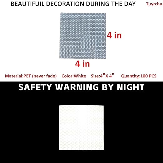 Non Fading White Reflective Stickers 4 inch X 4 inch, Outdoor Waterproof High Visibility Warning Safety Adhesive Reflector Tape (100 Pcs)