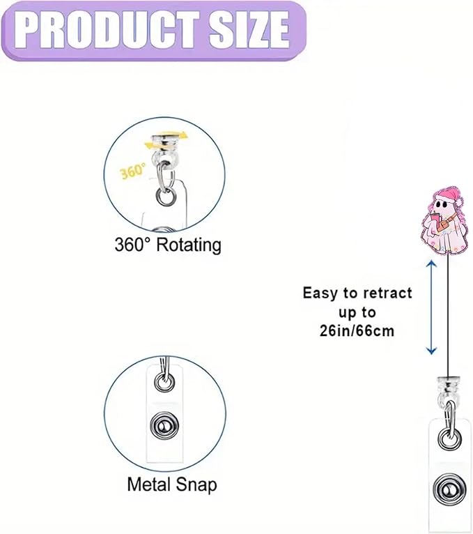 Christmas Nurse Ghost Badge Reel Retractable Funny Badge Clip with Acrylic Alligator Clip Christmas Badge Holder for RN CNA LPN Medical Worker Student Teacher Name Tag Accessories
