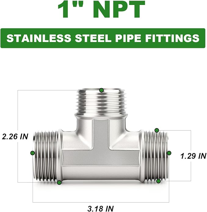 TAISHER 5PCS 304 Stainless Steel Tee Pipe Fittings, 1" x 1" x 1" NPT Male Pipe Fittings