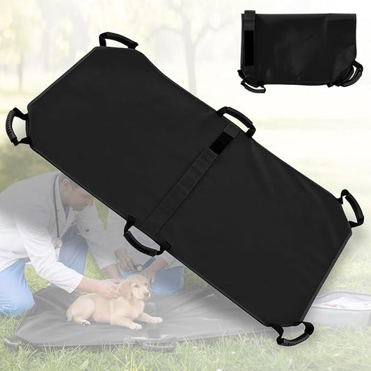 Geiserailie Transport Stretcher for Large Dogs with 6 Handles 47" L x 29" W Animal Folding Emergency Transport Carrier with Safety Strap, Max 250lbs (Black)
