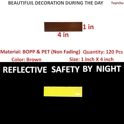 Brown Reflective Stickers 1 inch X 4 inch, Outdoor Waterproof High Visibility Warning Safety Adhesive Reflector Tape (120 Pcs)