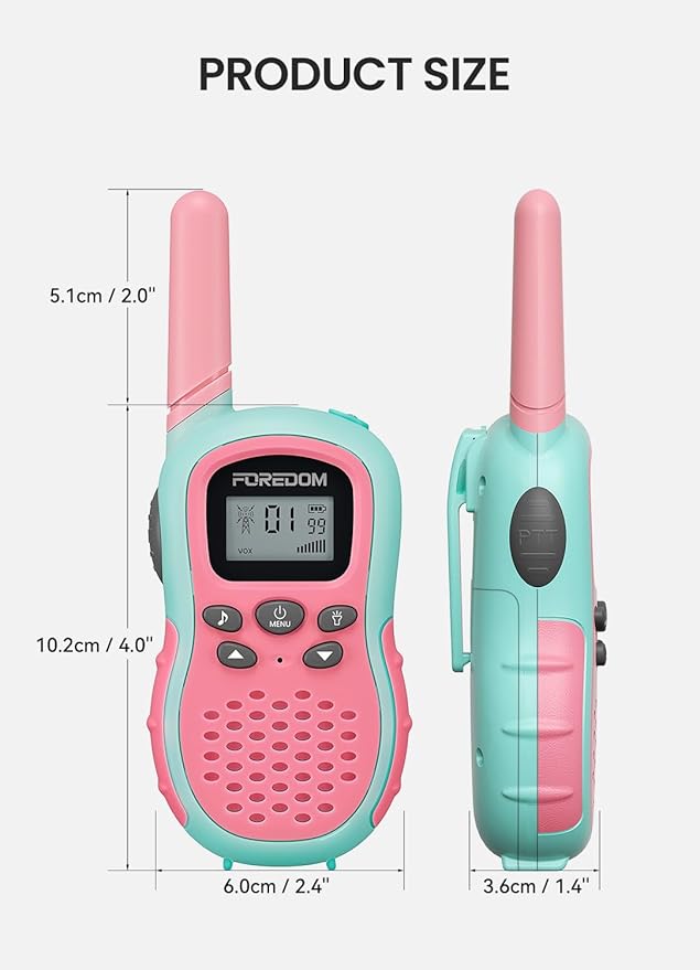 FOREDOM Walkie Talkies for Kids Walkie Talkies Long Range for Girls Age 3 to 12 Year Old Birthday Toys with Flashlight, Lanyards, 2 Pack - Pink