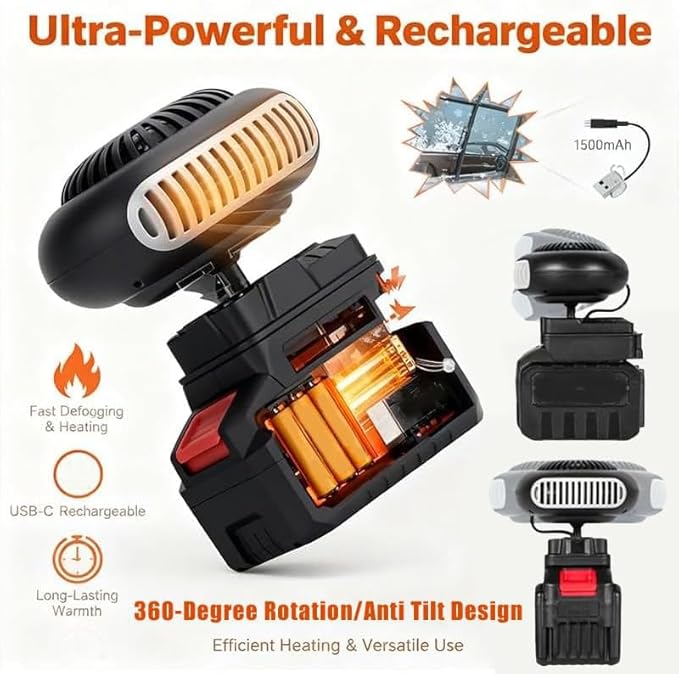 Battery Powered Heater, Battery Operated Heater, Quiet Long Heating, Ultra-Light/Ultra-Powerful/Portable/360-Degree Rotation/Anti Tilt Design, for Camping/Indoor/Car Defroster (5 Batteries*1)