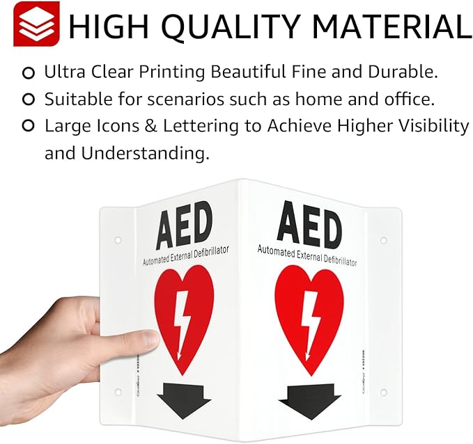 GicnKeuz AED Sign for Wall, 8" x 6" AED Sign with Symbol, Two-Sided Acrylic V-Signs for Business or Office or Home or Wall Décor, Including Screws, Easy to Install (4 Pack)