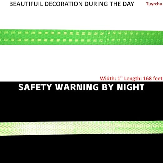 Green Reflective Tape Outdoor Waterproof 1 inch Wide, High Visibility Warning Industrial Marking Tape, Safety Stickers (168 feet)