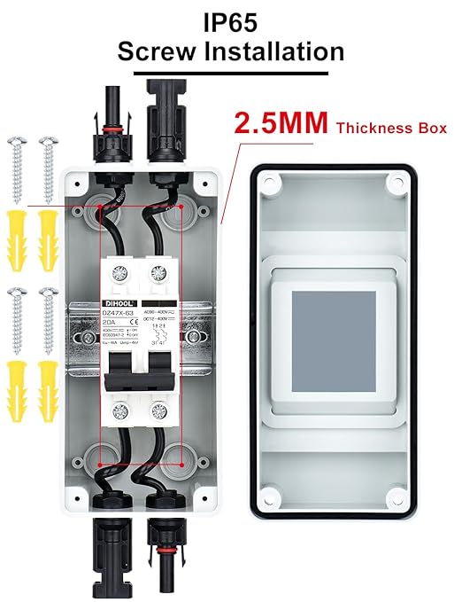 DIHOOL 20 Amp dc Circuit Breaker with Electrical pv Disconnect Box for Solar Panels, Solar Disconnect Switch Outdoor