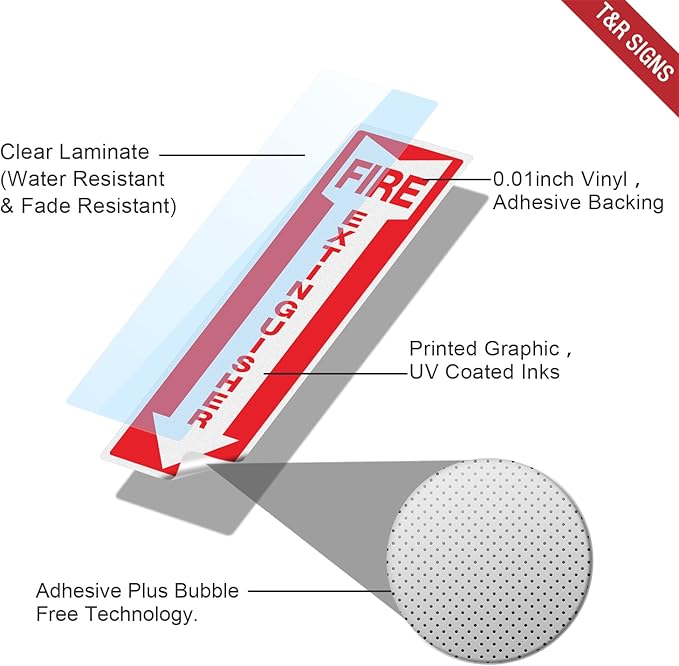 T&R Fire Extinguisher Inside Sign Stickers - 24 Pack - 12x4 inches Reflective Label, UV resistant, waterproof, fade and scratch resistant, suitable for indoor and outdoor