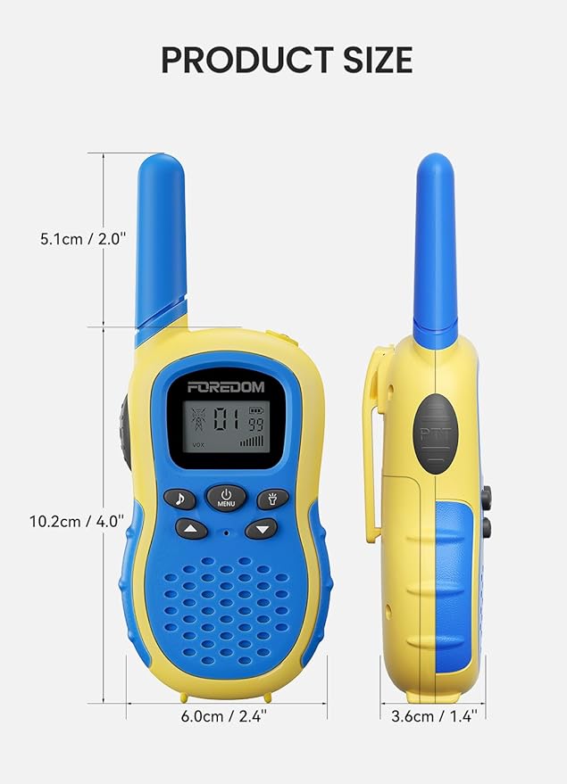 FOREDOM Walkie Talkies for Kids Walkie Talkies Long Range for Boys Age 3 to 12 Year Old Birthday Toys with Flashlight, Lanyards, 2 Pack - Blue