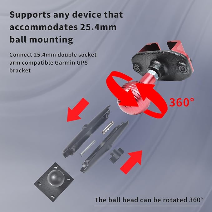 HYS 2 Way Radio/Walkie Talkie Mic Holder Aluminum Alloy with 1'' Ball for Handheld CB Radio W/ Belt Clip&Round Knob, Compatible with RAM Mounts B Size Double Socket Arm & Bike Motorcycle Radio Mount