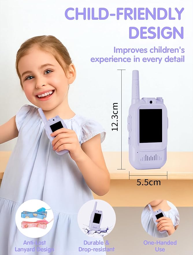 Walkie Talkie for Kids with Video: 2 Pack Rechargeable Toddler Toys with HD Camera & Voice Changer, Long Range Gift Toys for Boy & Girl Age 3-8 for Outdoor Play, Camping (Purple-Purple)