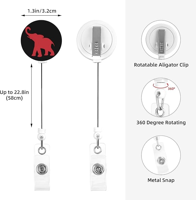 Red Elephant Badge Reels Retractable Badge Holder with Clip for Id Name Tag Office Worker Student Teacher Nurse Doctor