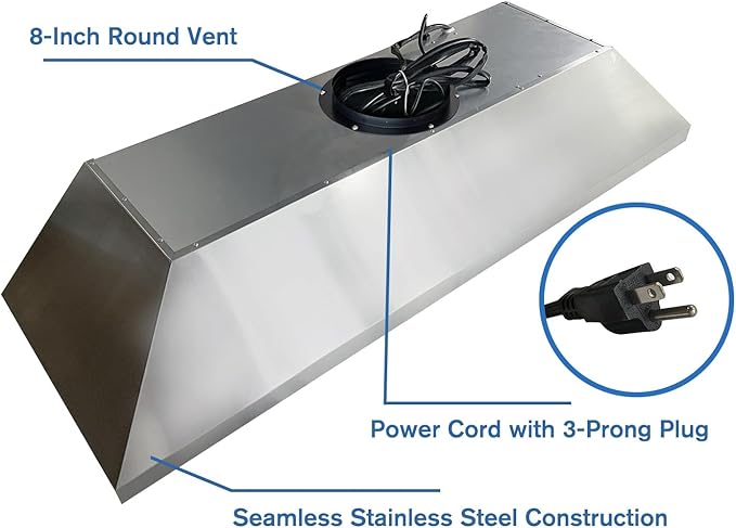 60-inch Range Hood Insert with Inline Remote Blower, CT Copper Tailor 1260CFM Kitchen Vent Hood, 4-Speed Exhaust Fan, 4 LED Lights, 8" Round Ducted,Baffle Filters, in Stainless Steel