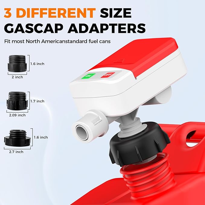 Fuel Transfer Pump with Auto Stop Sensor Overfill Protection, 3.2 GPM Portable Automatic Fuel Transfer Pump Kit with 4 Tank Adapter, Portable Gas Pump for Oil, Diesel, Gasoline White