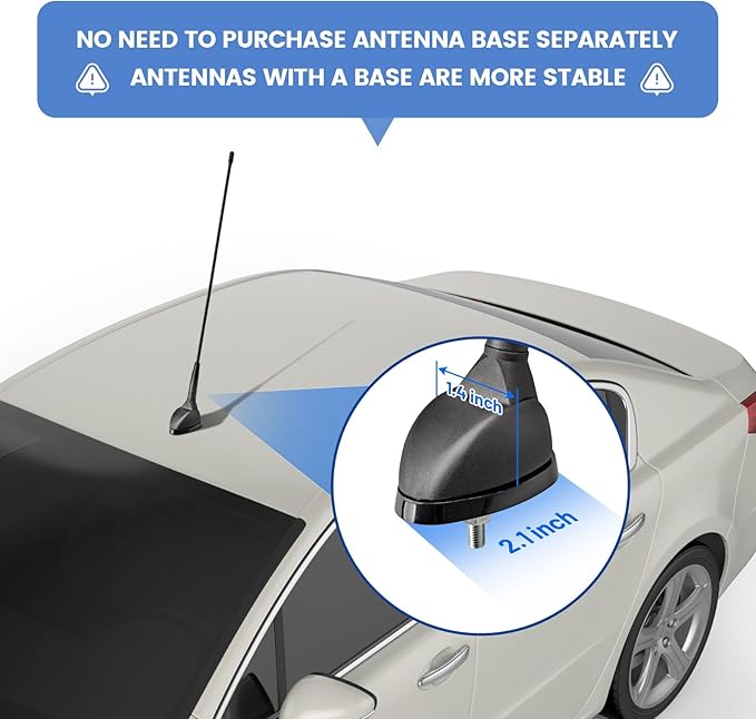 Anina 16 Inch AM/FM Universal Top/Side Mount Antenna for Vehicle Truck Boat ATV UTV RV Motorcycle, 16" Car Radio Aerial Replacement Mast w/Mount Base and Extension Cable for Stereo Receiver Head Unit