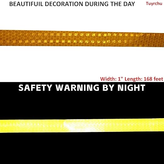 Yellow Reflective Tape 1 inch Wide, Outdoor Waterproof High Visibility Warning Industrial Marking Tape, Safety Stickers (168 feet)