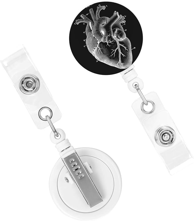 Heart Anatomical Cardiologist Badge Reels Retractable Badge Holder with Clip for Id Name Tag Office Worker Student Teacher Nurse Doctor