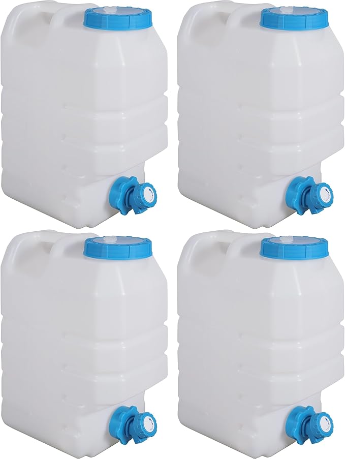 3.9 Gallon/15L Water Container with Spigot, Portable BPA Free Water Jug, Multifunction Water Tank for Camping Outdoor Hiking Picnic Supplies, 4 Pack